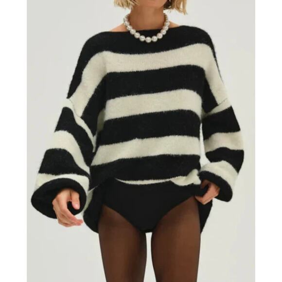 For Love & Lemons Sweaters - For Love & Lemons Black & White Striped Meggy Oversized Sweater